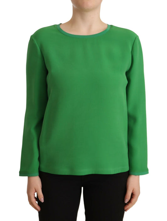 Maglione girocollo a maniche lunghe in seta verde