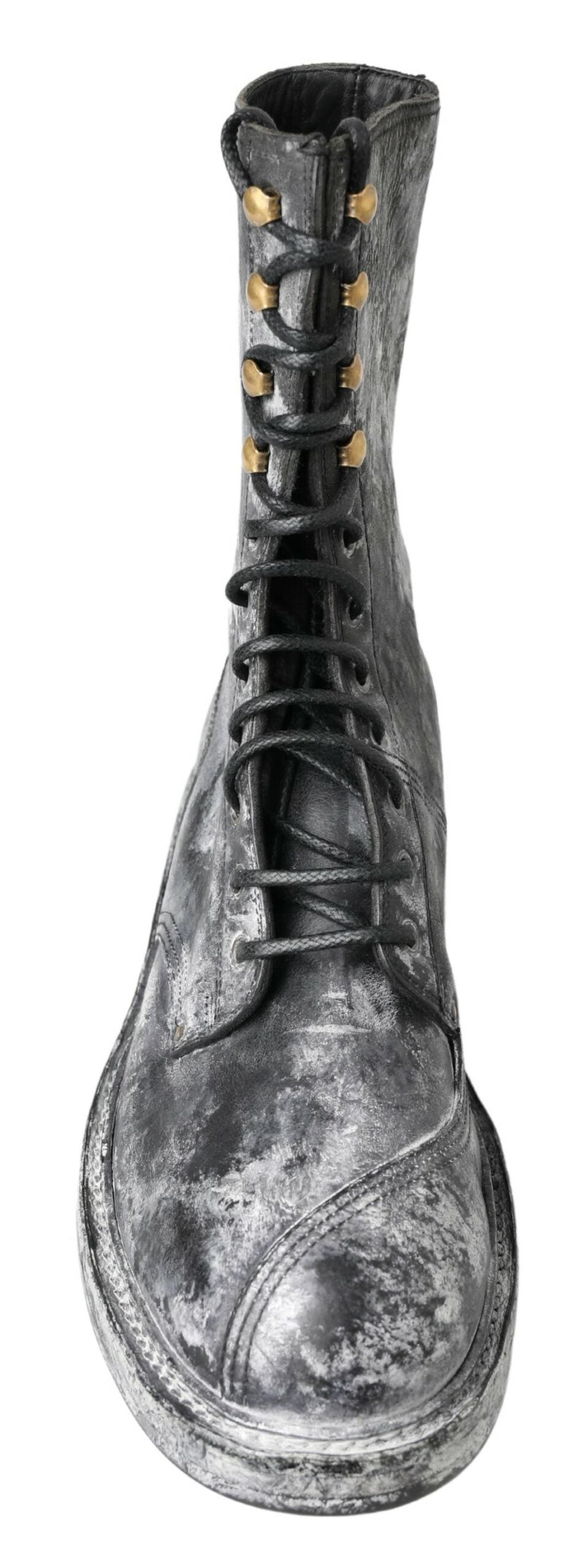 Dolce &amp; Gabbana Schicke schwarze Schnürstiefel mit grau-weißem Farbverlauf