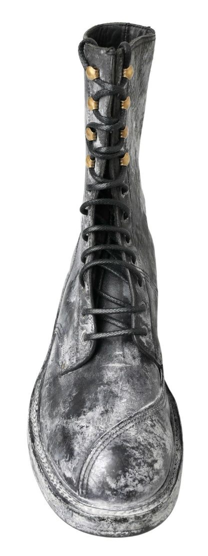 Dolce &amp; Gabbana Schicke schwarze Schnürstiefel mit grau-weißem Farbverlauf