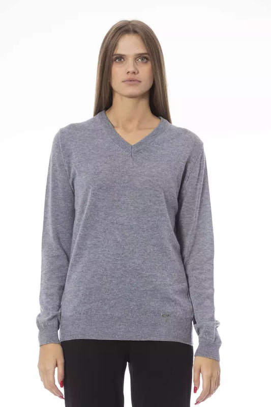 Baldinini Trend Grauer Wollpullover für Damen