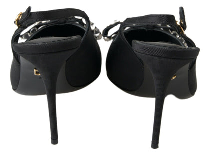 Dolce &amp; Gabbana – Verzierte Pumps mit Slingback-Absatz in Schwarz