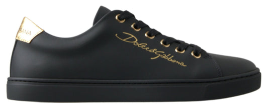 Dolce &amp; Gabbana – Klassische Sneakers aus schwarzem und goldenem Leder