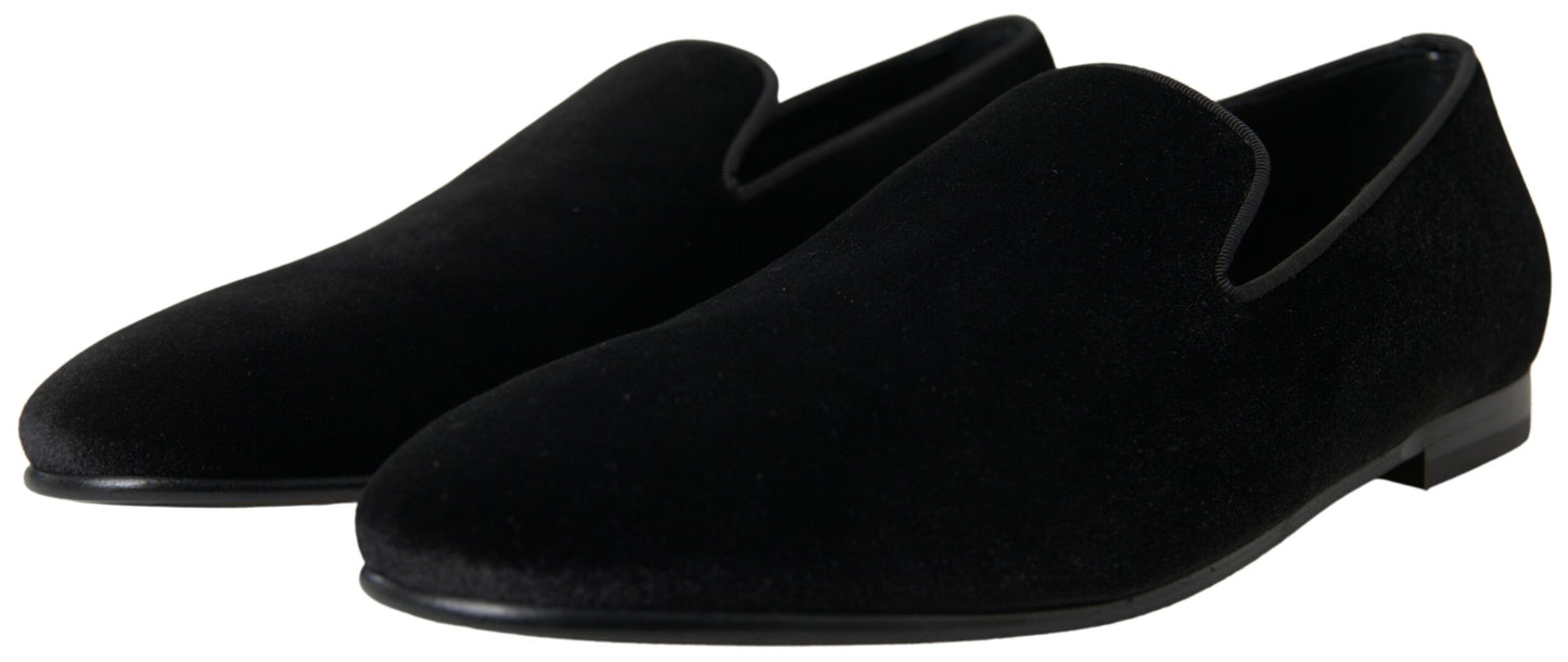 Dolce &amp; Gabbana Elegante schwarze Samt-Loafer für Herren