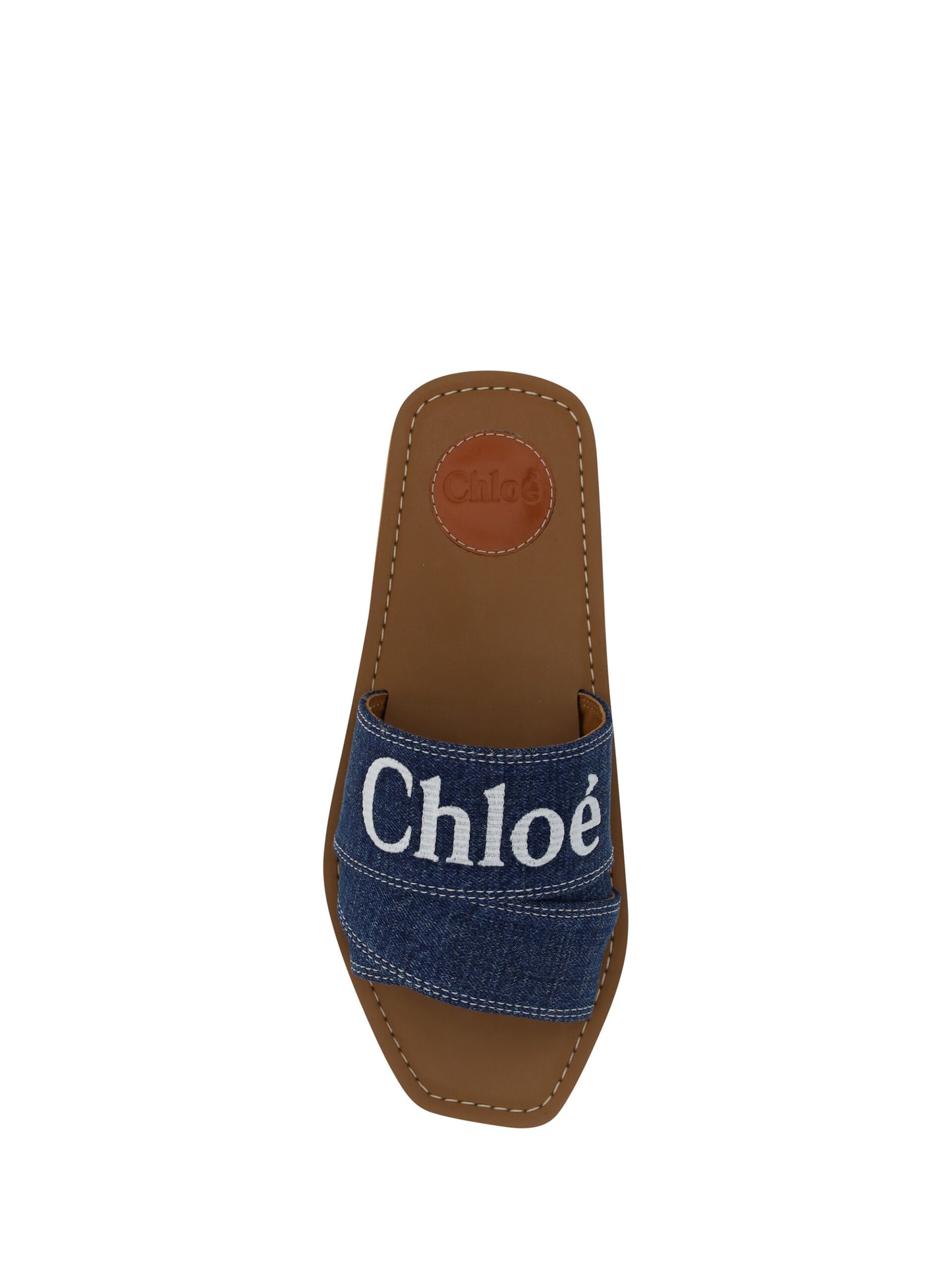 Chloé – Prächtige Woody Slide-Sandalen aus Baumwolle in Jeansblau