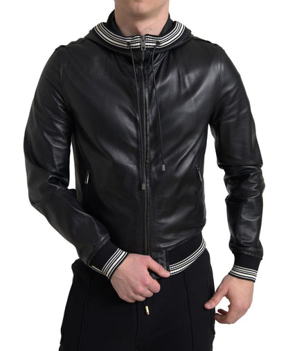 Dolce &amp; Gabbana Elegante schwarze Bomberjacke aus Leder