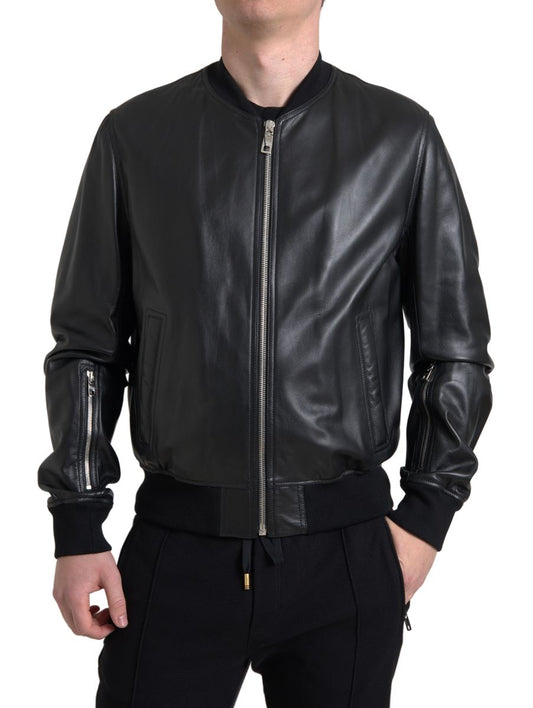 Giacca bomber da uomo con zip intera in pelle nera