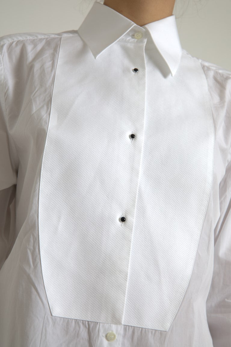 Camicia a maniche lunghe con colletto in cotone Bianca