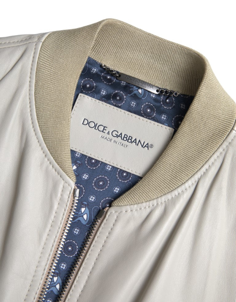 Dolce &amp; Gabbana – Bomberjacke aus cremefarbenem Leder