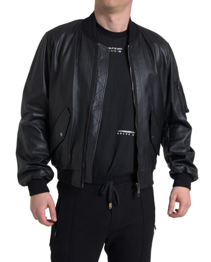 Dolce &amp; Gabbana Elegante schwarze Bomberjacke aus Leder