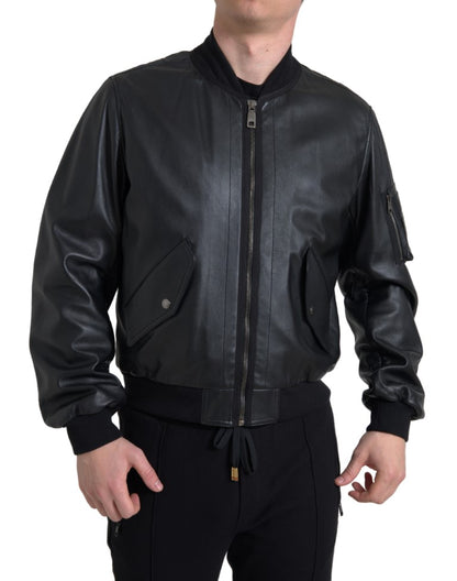 Dolce &amp; Gabbana Elegante schwarze Bomberjacke aus Leder