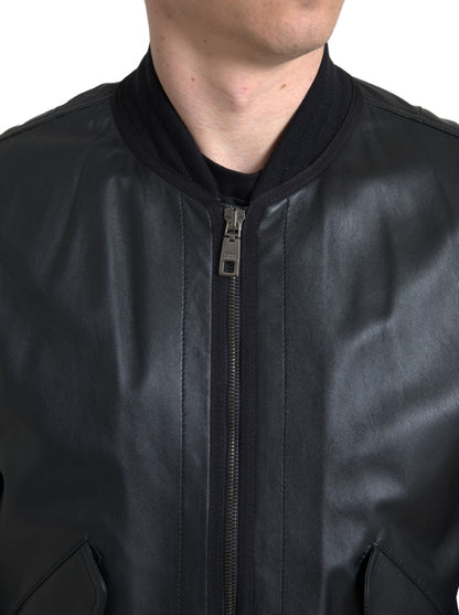 Dolce &amp; Gabbana Elegante schwarze Bomberjacke aus Leder