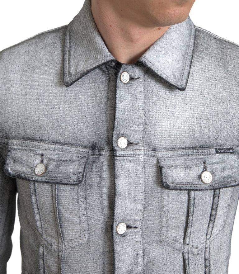 Giacca da uomo in denim stretch di cotone lavato grigio