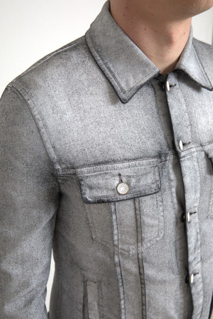 Giacca da uomo in denim stretch di cotone lavato grigio