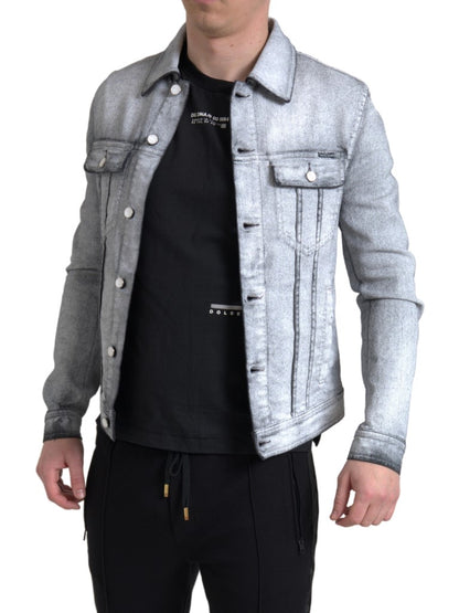 Giacca da uomo in denim stretch di cotone lavato grigio