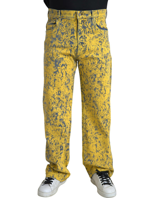 Jeans in denim dritto tinto in cotone giallo