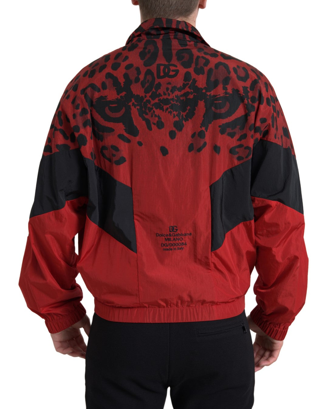 Maglione con zip intera in nylon leopardato rosso