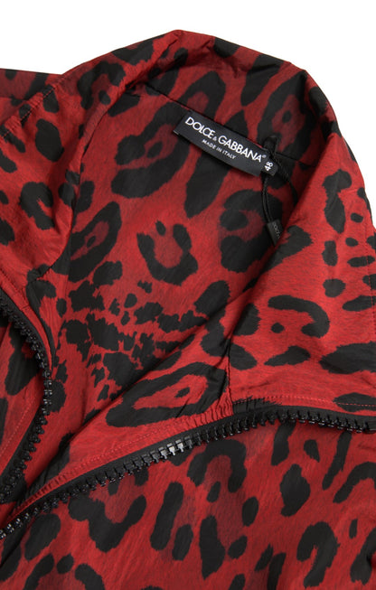 Maglione con zip intera in nylon leopardato rosso