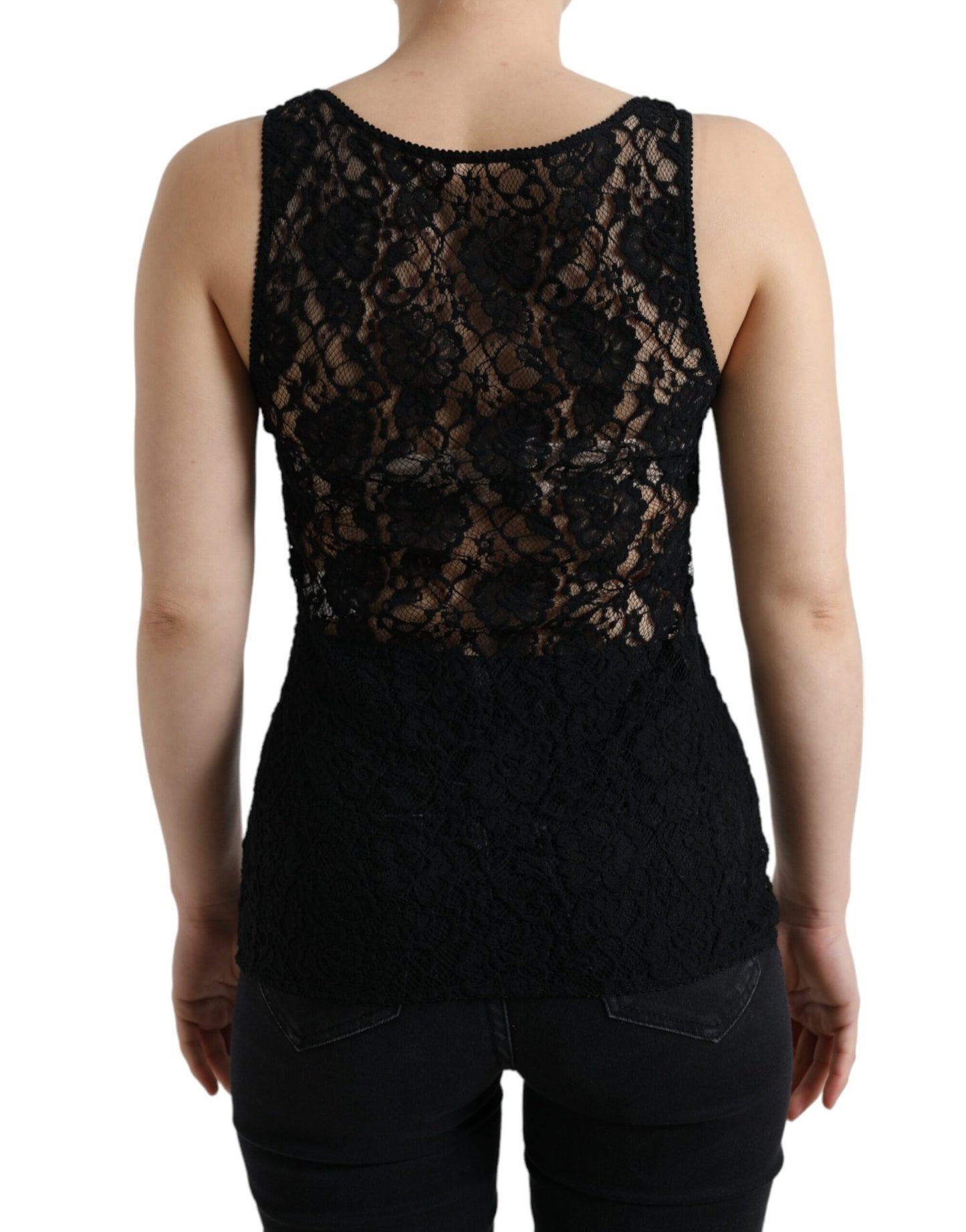 Dolce &amp; Gabbana Elegantes Spitzen-Tanktop mit Logo-Streifen