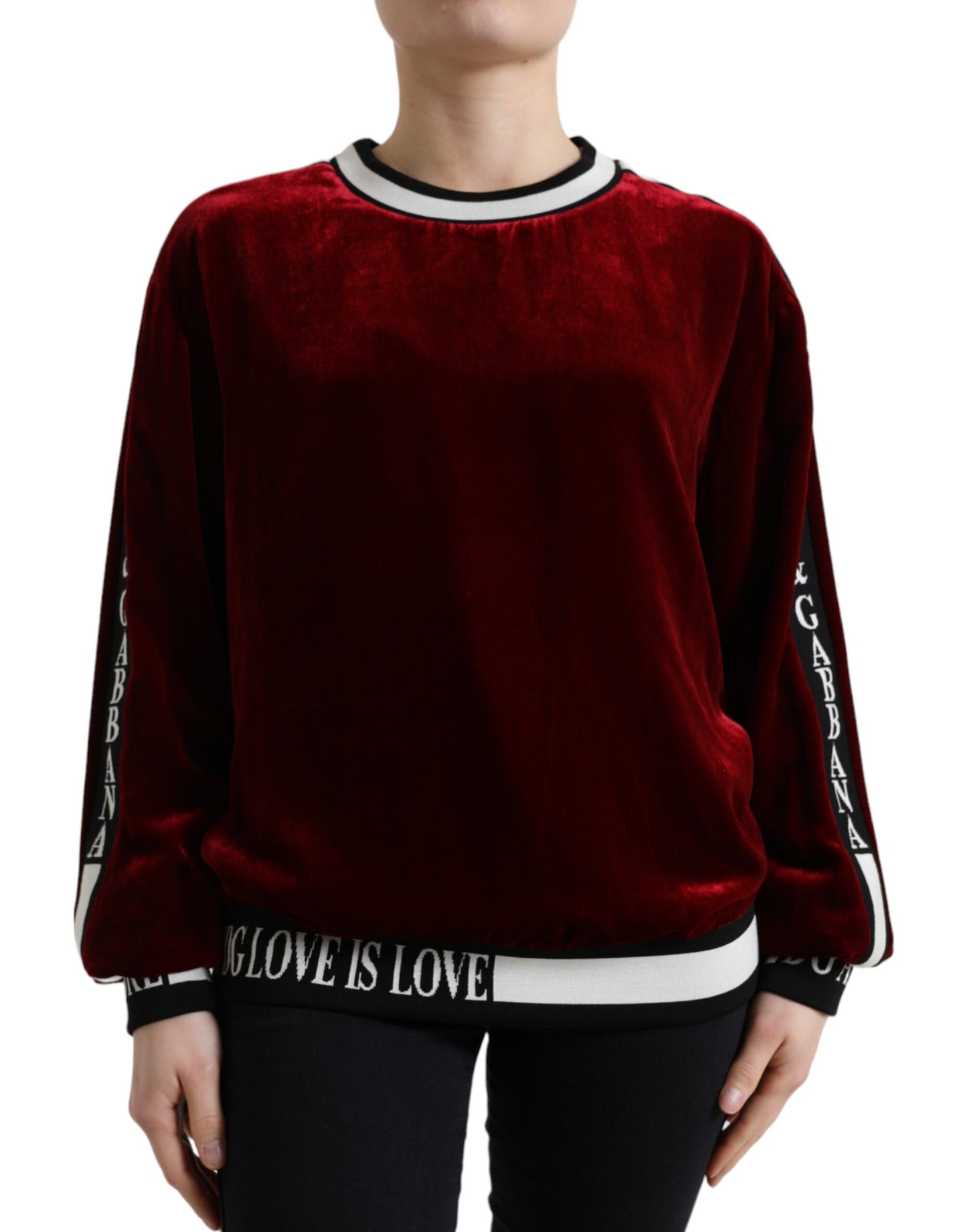 Maglione pullover girocollo in velluto bordeaux