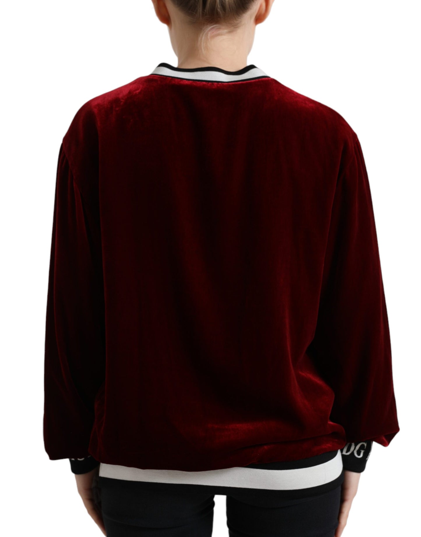 Maglione pullover girocollo in velluto bordeaux