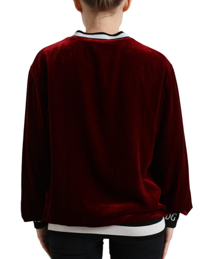 Maglione pullover girocollo in velluto bordeaux