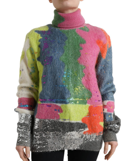 Maglione pullover dolcevita in mohair multicolor