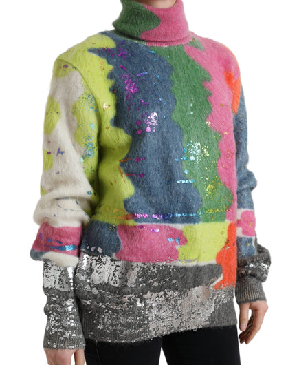 Maglione pullover dolcevita in mohair multicolor