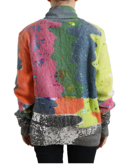 Maglione pullover dolcevita in mohair multicolor