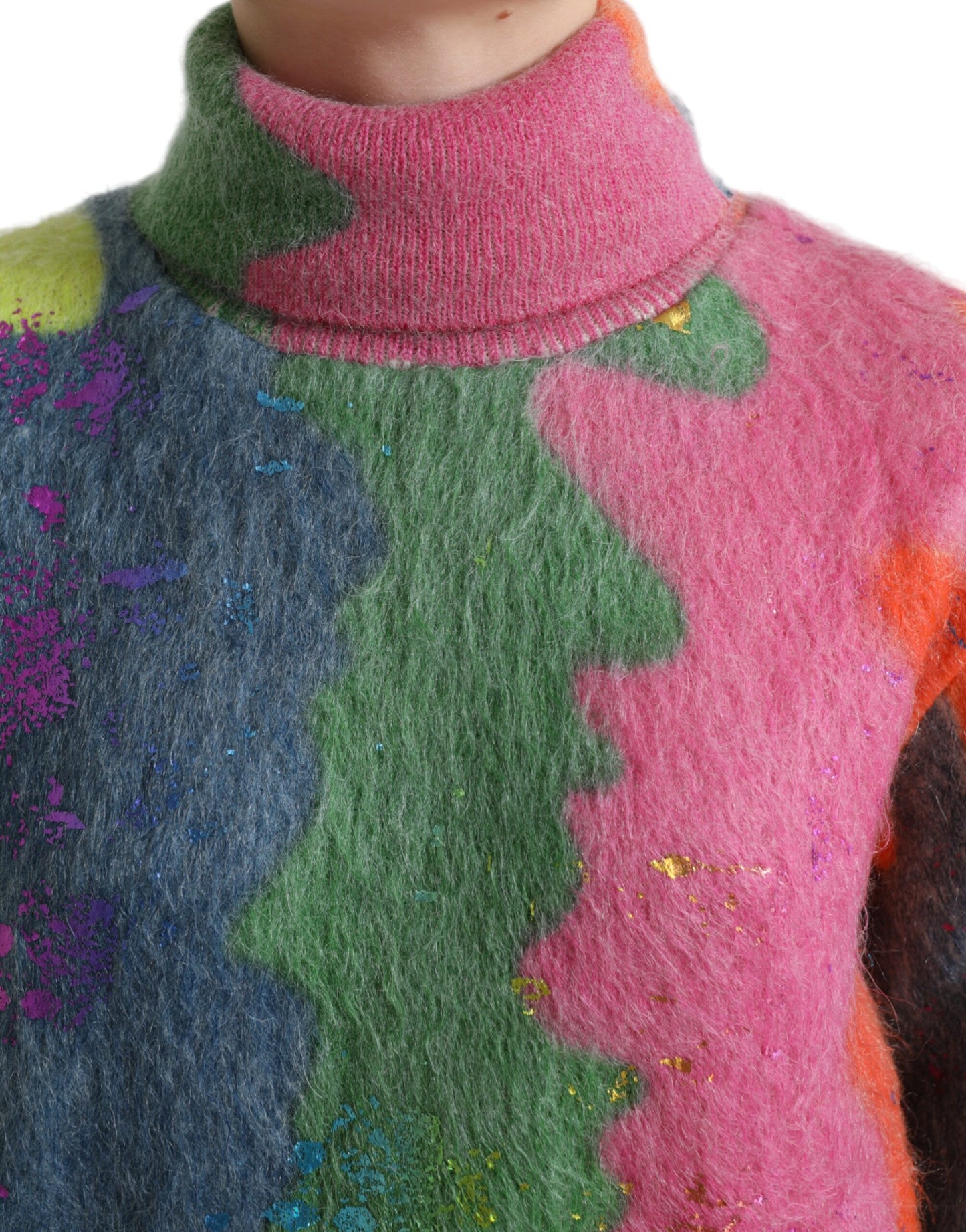 Maglione pullover dolcevita in mohair multicolor