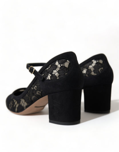 Dolce &amp; Gabbana – Elegante Mary-Jane-Pumps aus Wildleder mit Spitze