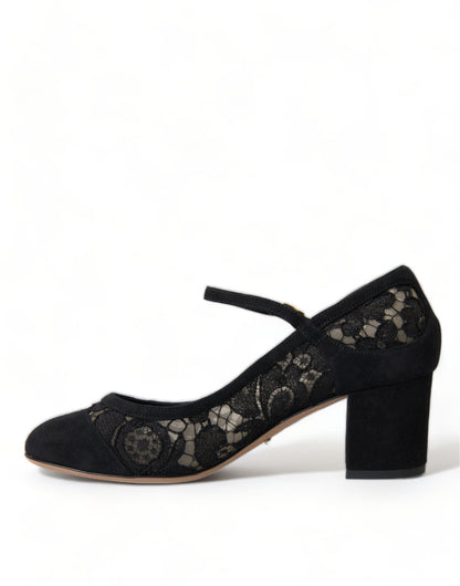 Dolce &amp; Gabbana – Elegante Mary-Jane-Pumps aus Wildleder mit Spitze