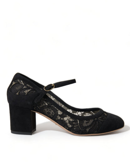 Dolce &amp; Gabbana – Elegante Mary-Jane-Pumps aus Wildleder mit Spitze