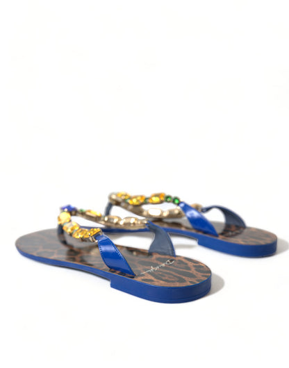 Dolce &amp; Gabbana Elegante flache Sandalen aus blauem Leder