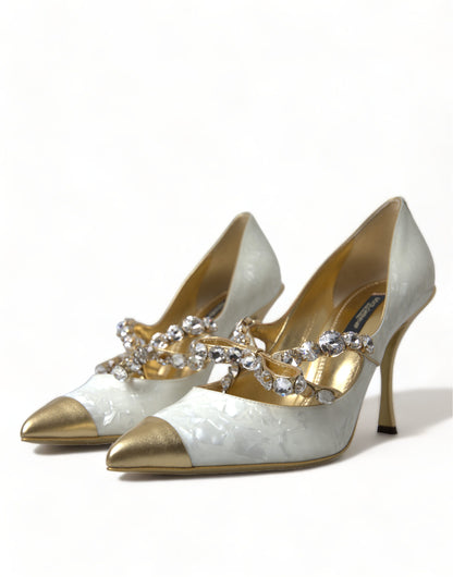 Dolce &amp; Gabbana – Elegante weiße Lack-Pumps mit Kristallschleife