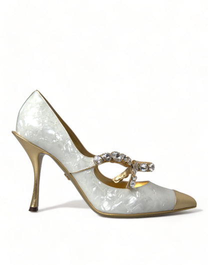 Dolce &amp; Gabbana – Elegante weiße Lack-Pumps mit Kristallschleife