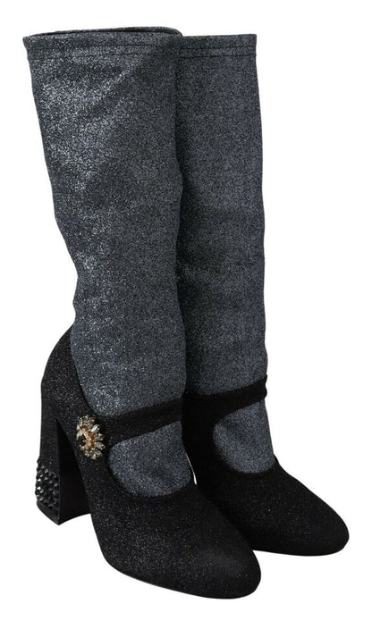 Schwarze Mary Janes Booties mit Kristallen