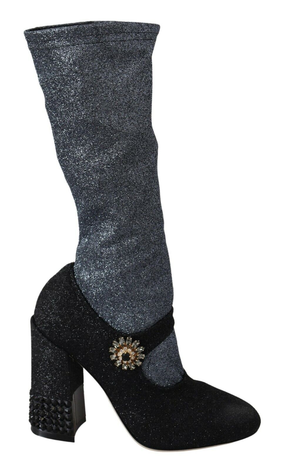 Schwarze Mary Janes Booties mit Kristallen