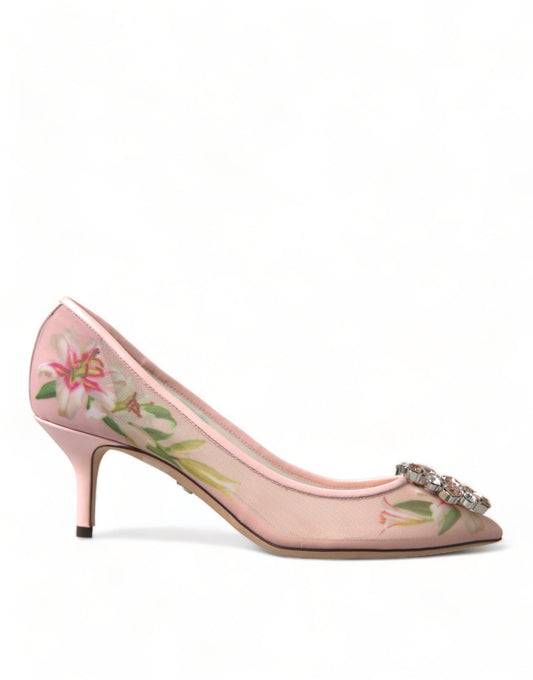 Dolce &amp; Gabbana Elegante rosa Pumps mit Blumenkristallen