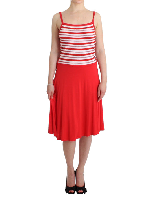 Robe trapèze en jersey rayé rouge