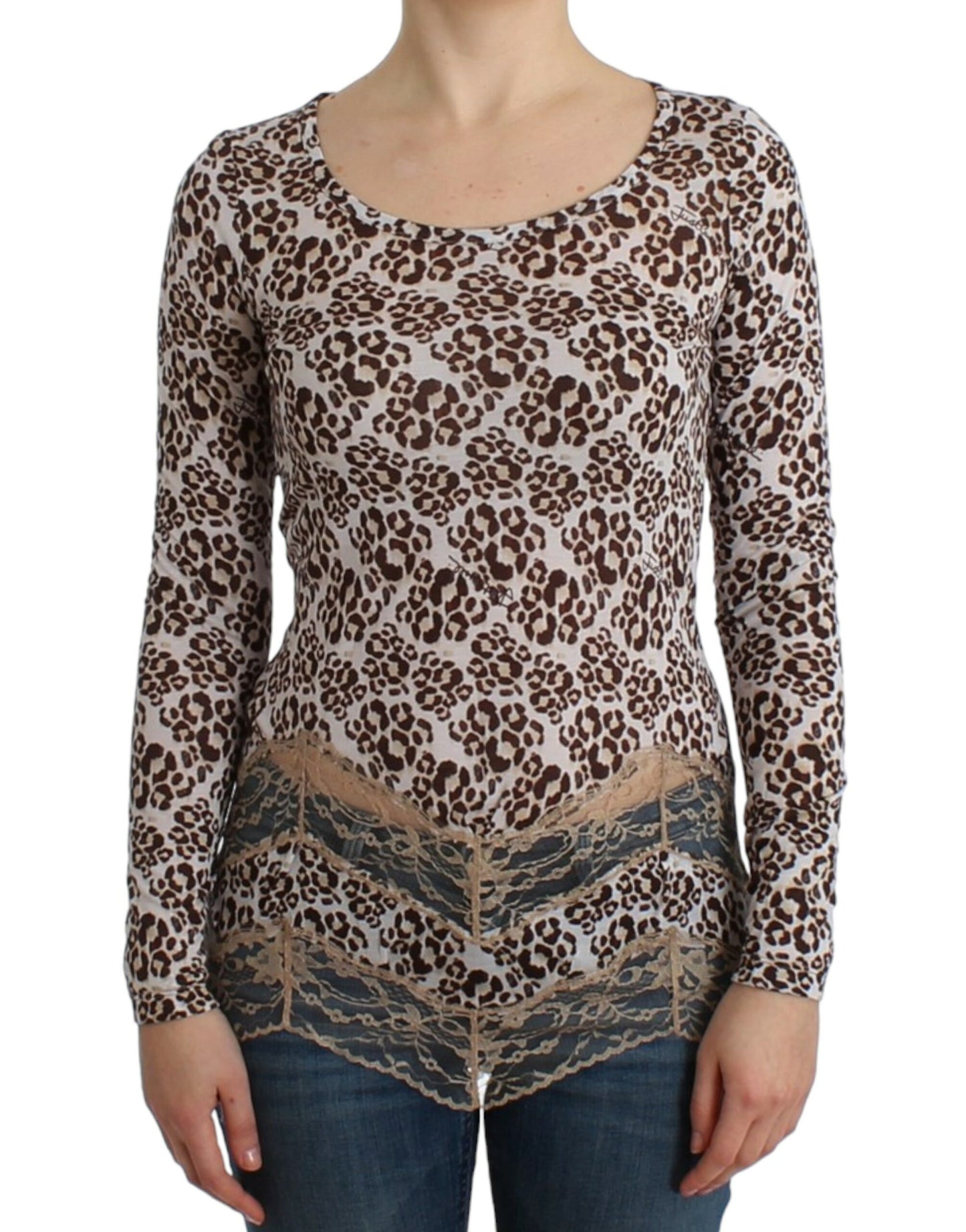 Top in pizzo marrone a maniche lunghe