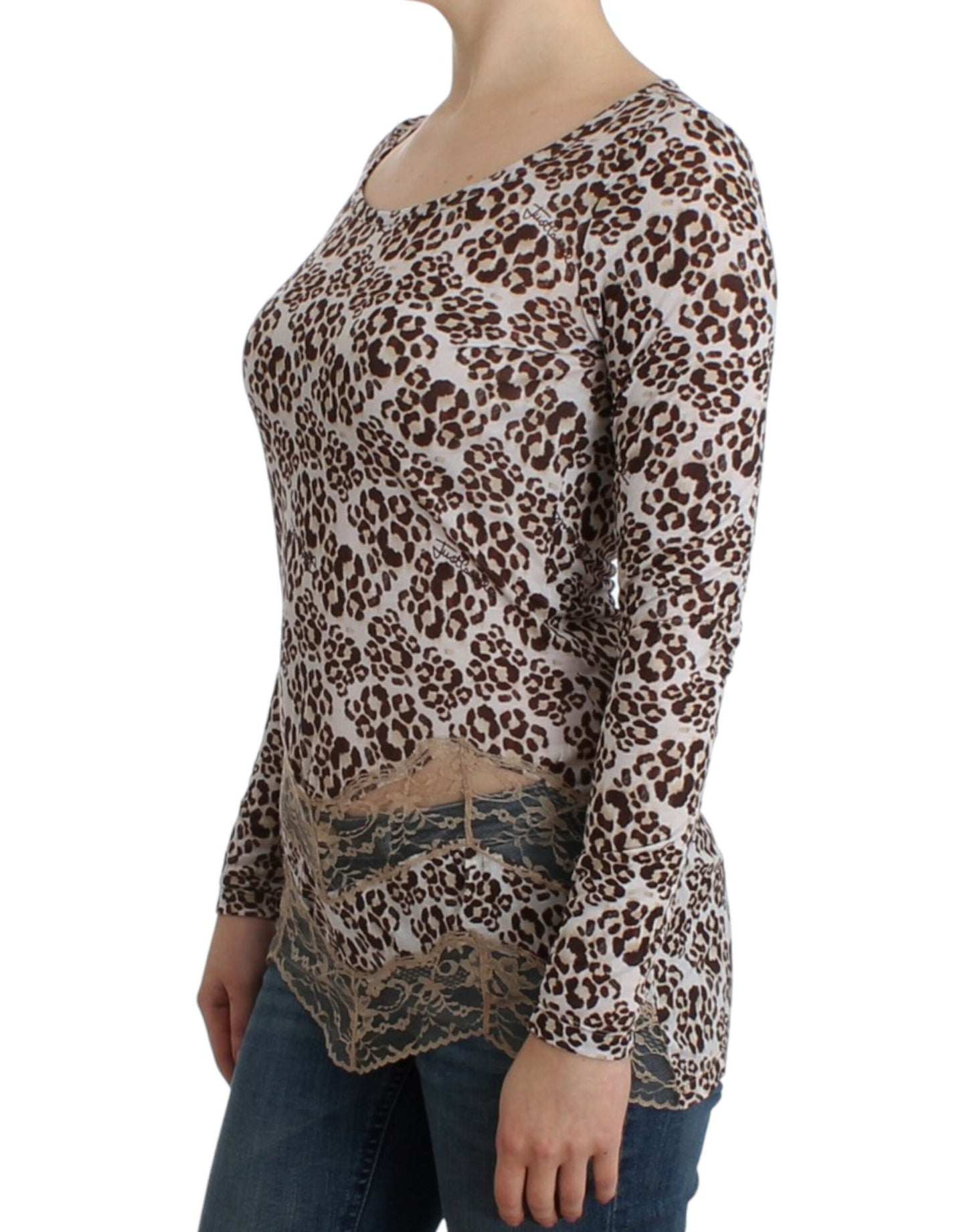 Top in pizzo marrone a maniche lunghe