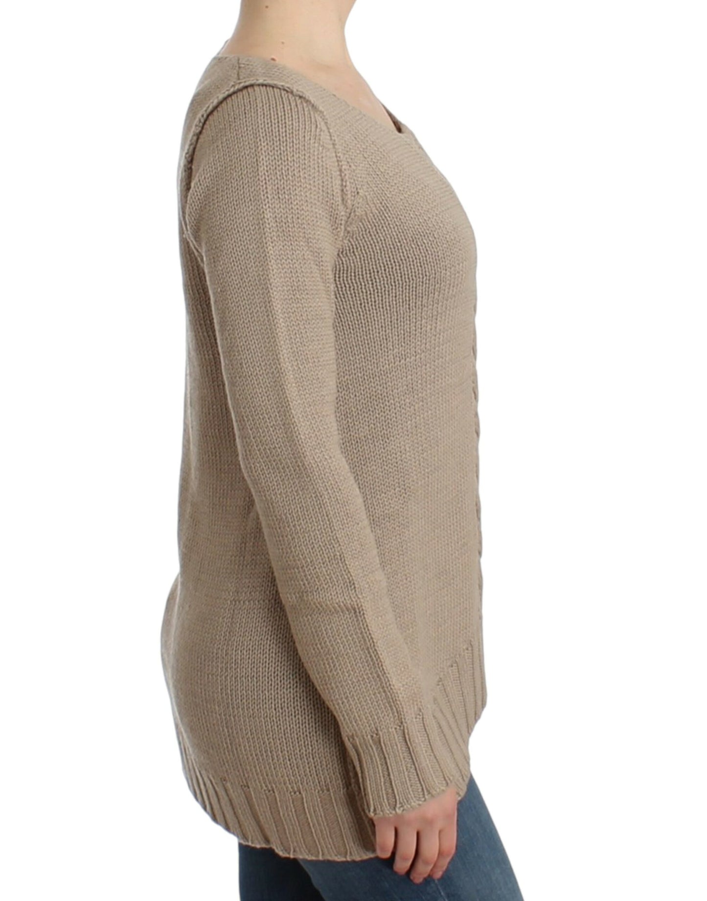 Maglione in lana lavorata a maglia beige