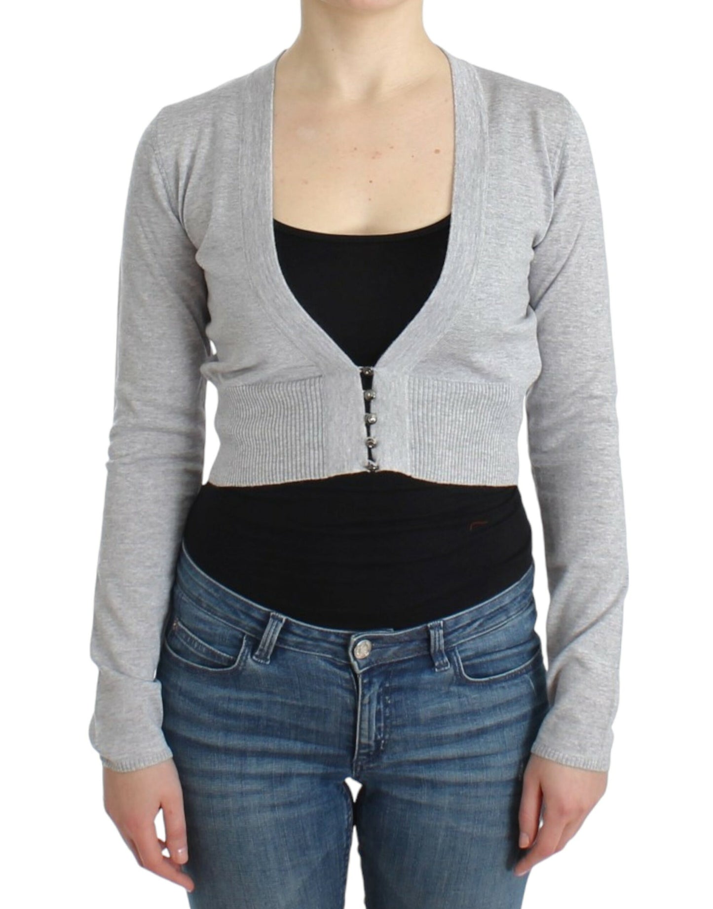 Cardigan court en laine gris