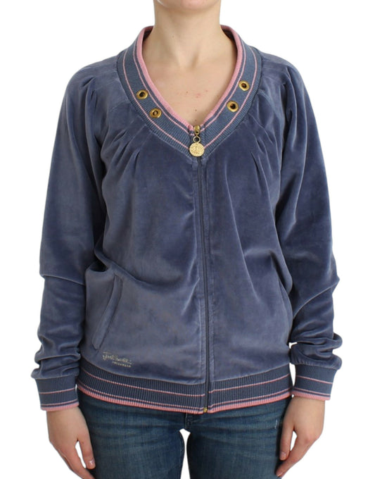 Maglione con zip in velluto blu