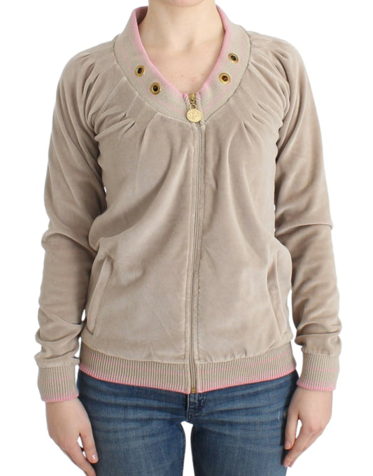 Pull zippé en velours beige