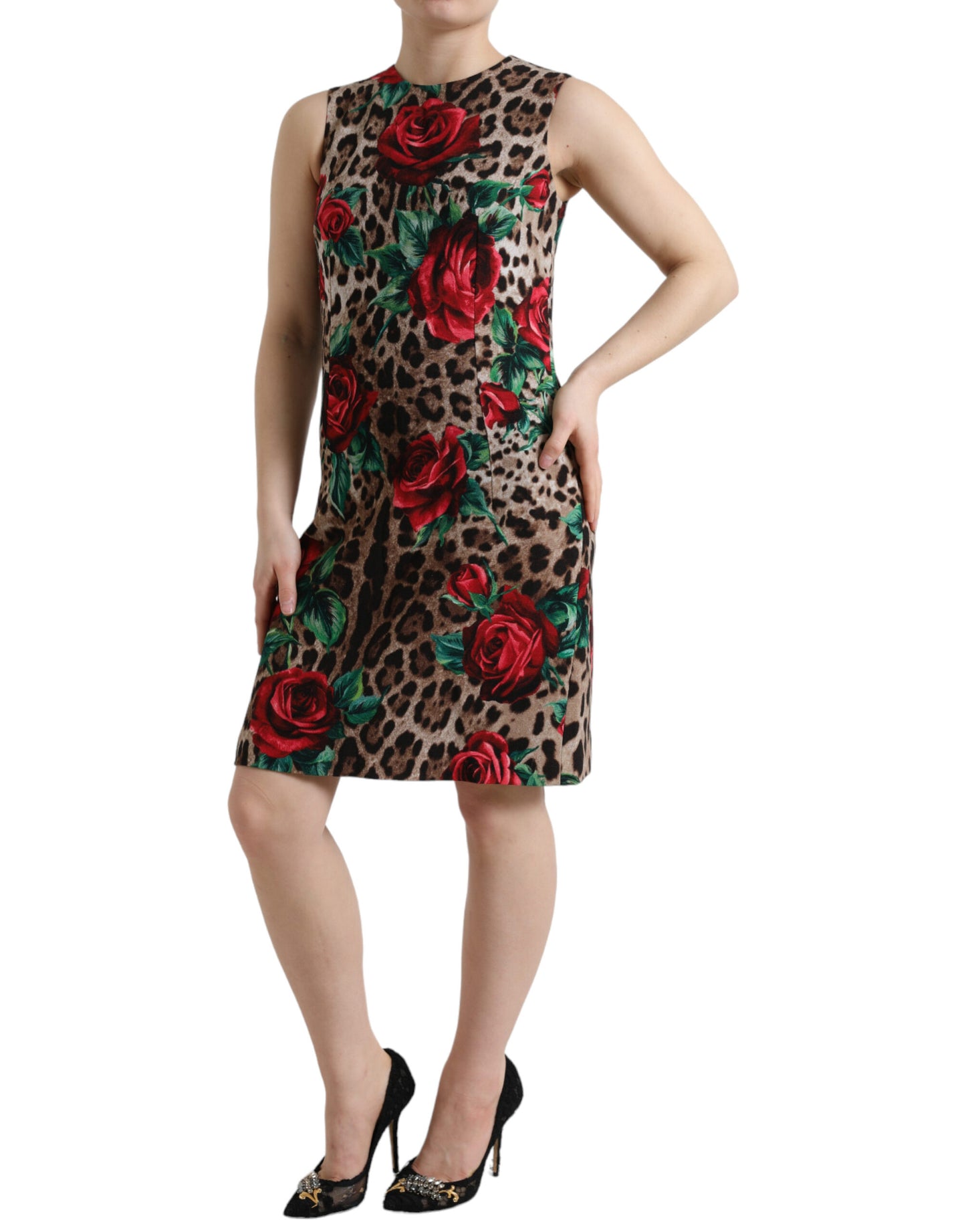 Dolce &amp; Gabbana Elegantes A-Linien-Kleid mit Leopardenmuster und Blumenmuster