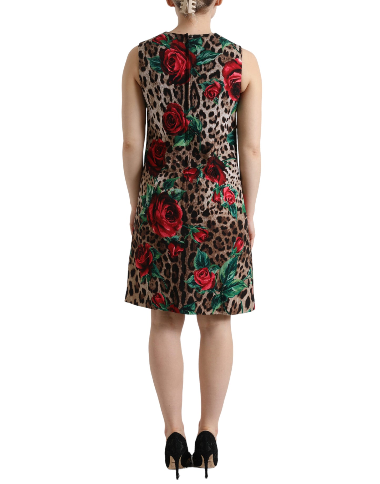 Dolce &amp; Gabbana Elegantes A-Linien-Kleid mit Leopardenmuster und Blumenmuster