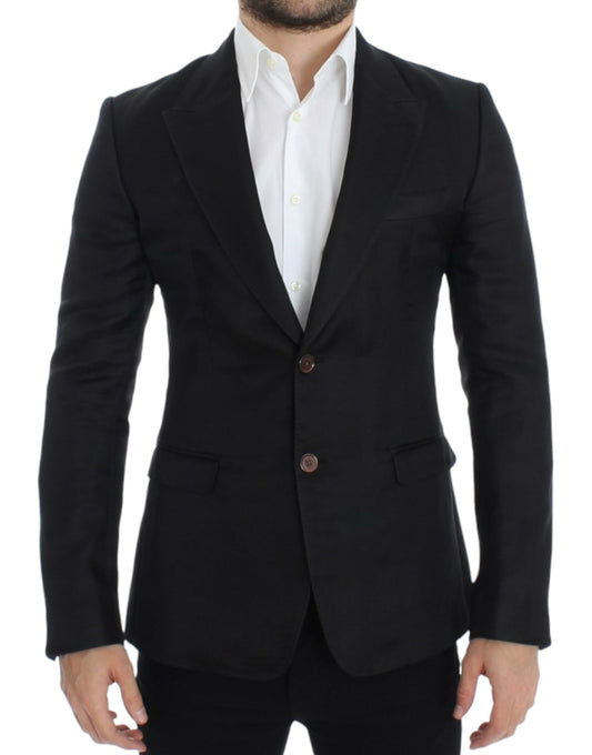 Blazer coupe slim en soie noire