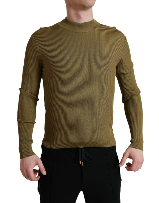 Maglione pullover girocollo in viscosa verde militare