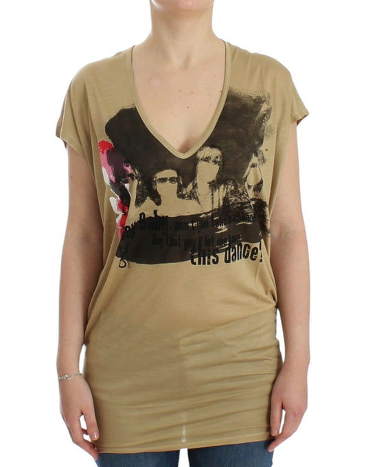 T-shirt con stampa motivo beige